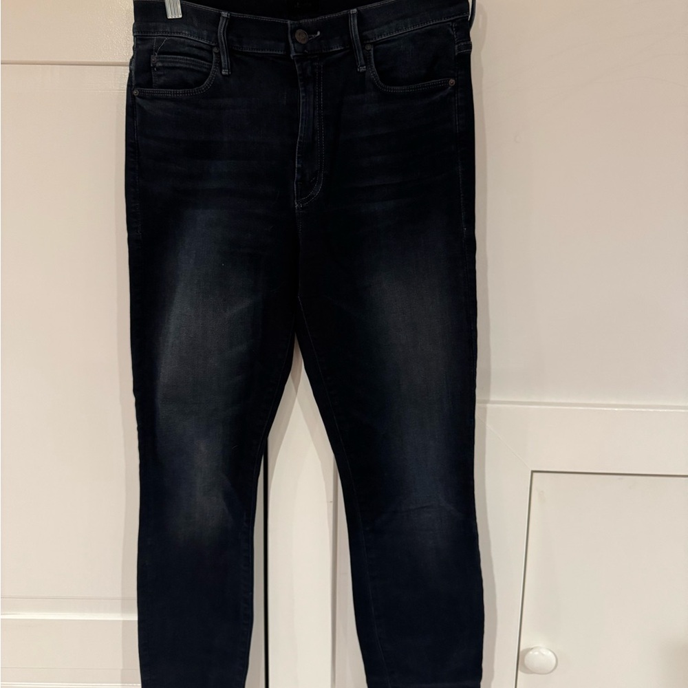 MOTHER High-Rise Fray Hem Skinny Jeans – Dark Indigo